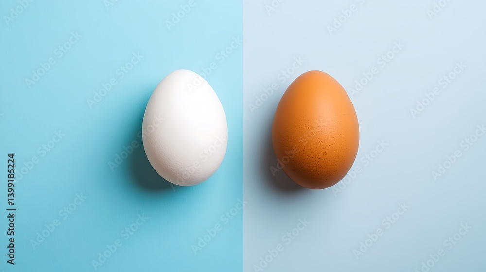 White and Brown Eggs Isolated on Blue Background for Food and Culinary Design Concepts White and Brown Eggs Isolated on Blue Background for Food and Culinary Design Concepts