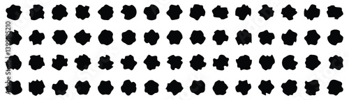 Organic amoeba blob shape, vector illustration set. Black wavy liquid blobs. Amorphous random irregular blobs. liquid paint blob, spreading fluid ink blotch isolated illustration set.