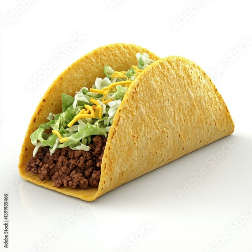 a hyper-detailed 3D rendering of a taco, with a crispy shell, seasoned ground beef, 