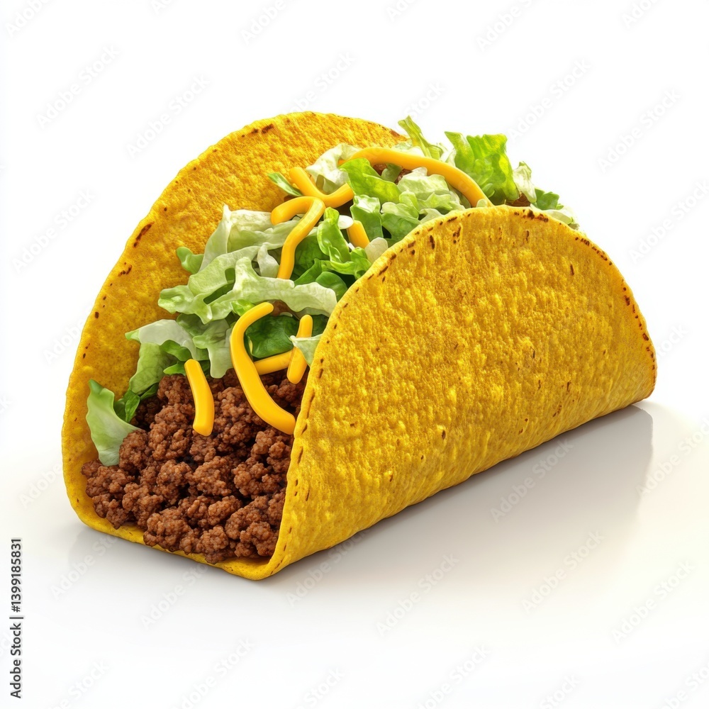 a hyper-detailed 3D rendering of a taco, with a crispy shell, seasoned ground beef,