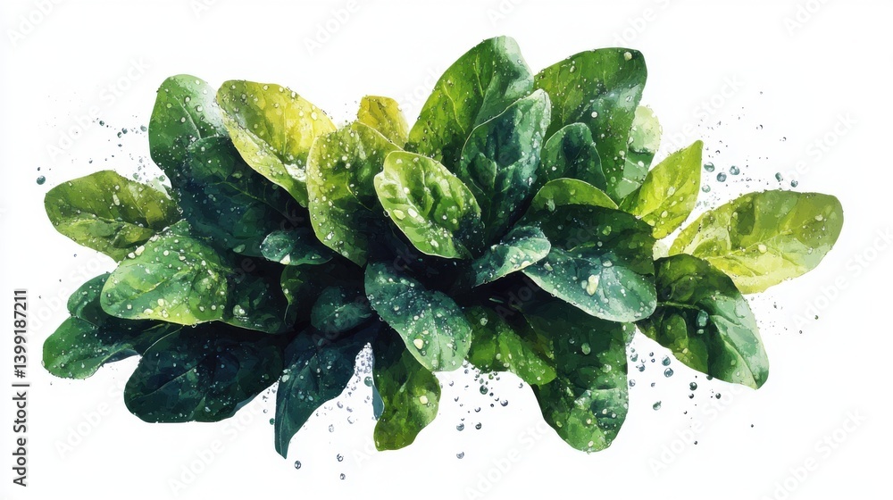 a hyper-detailed centered composition of a bunch of fresh spinach leaves,