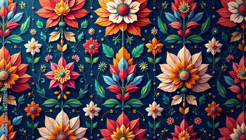 Wallpaper Mural Intricate floral damask wallpaper, repeating design, scroll, background Torontodigital.ca