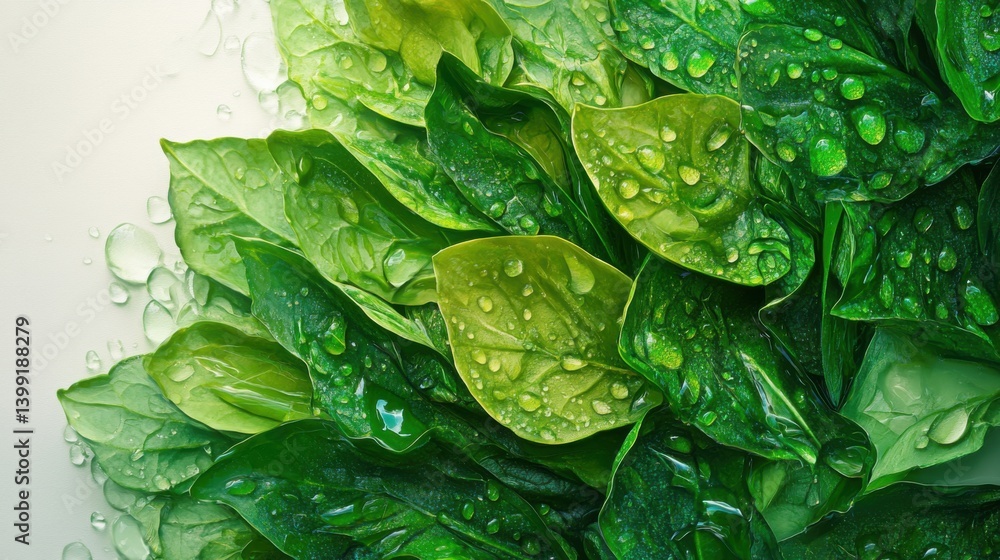 a hyper-detailed centered composition of a bunch of fresh spinach leaves,