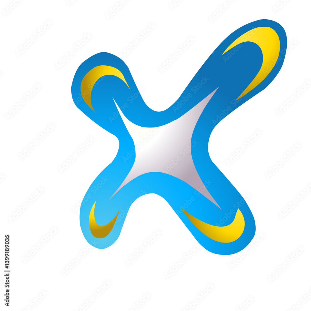 Obraz premium Abstract blue and yellow shape with a glossy finish, suggesting motion and creativity in design