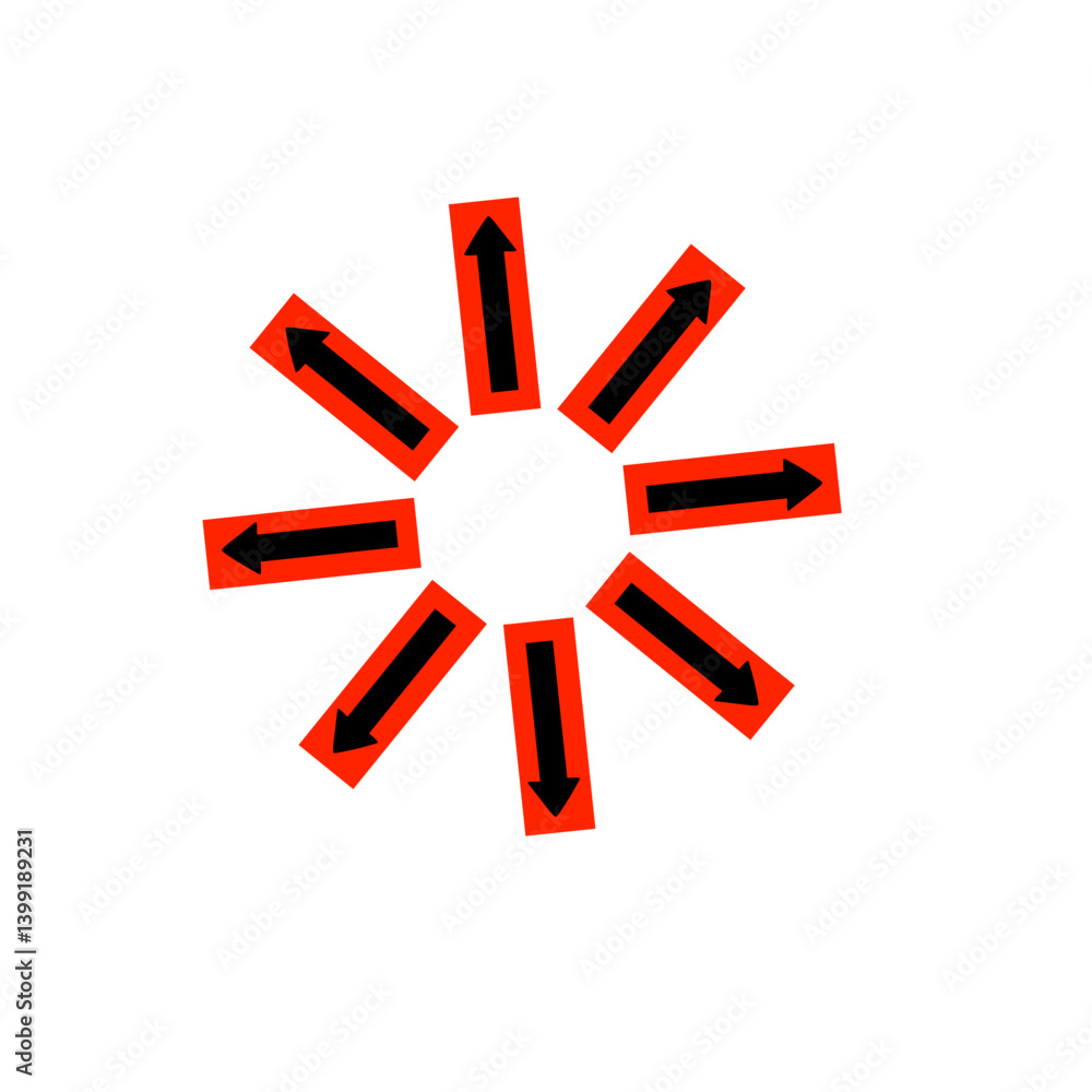 Abstract design featuring dynamic red arrows radiating outward on a clean white background Abstract design featuring dynamic red arrows radiating outward on a clean white background