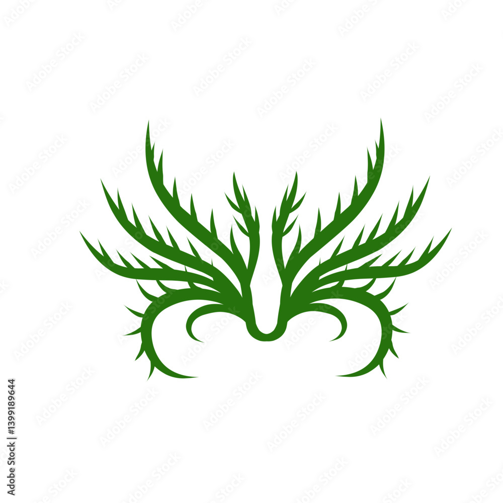 Naklejka premium Abstract green tree design with intricate branches and shapes against a white background