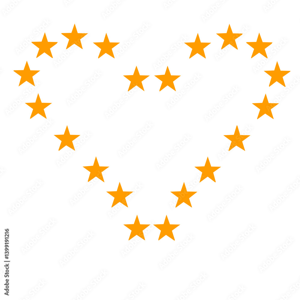 Heart-shaped arrangement of orange stars on a white background symbolizing unity and love in Europe Heart-shaped arrangement of orange stars on a white background symbolizing unity and love in Europe