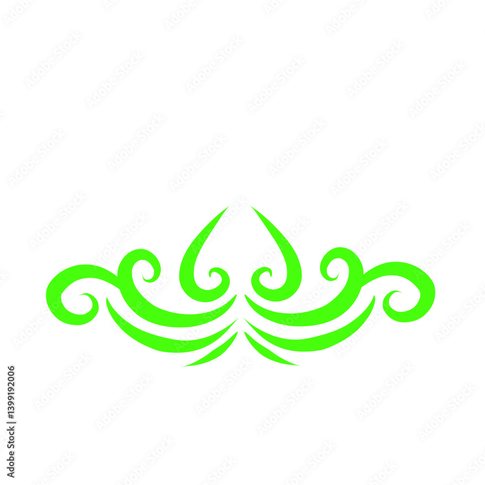 Naklejka premium Vibrant green ornamental design featuring intricate swirls and curves on a clean white background