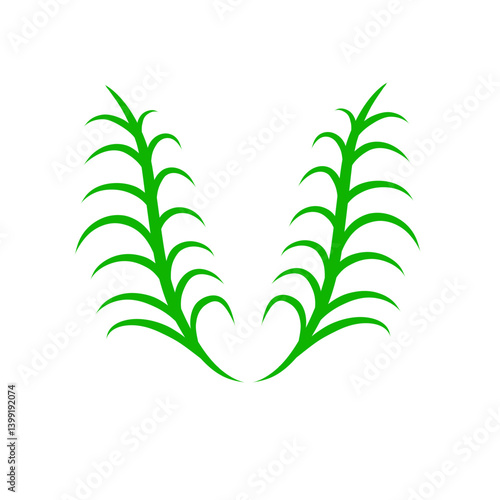 Vibrant green plant leaves symmetrically arranged against a white background, ideal for nature themes