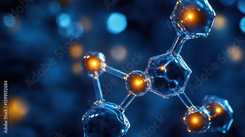 Obraz na płótnie a hyper-detailed macro view of an ethanol molecule (C2H5OH), with glowing atoms and bonds, on a dark blur background w salonie