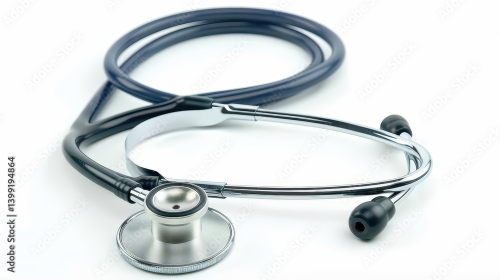 A close-up of a stethoscope, a medical tool used for examining patients. A close-up of a stethoscope, a medical tool used for examining patients.