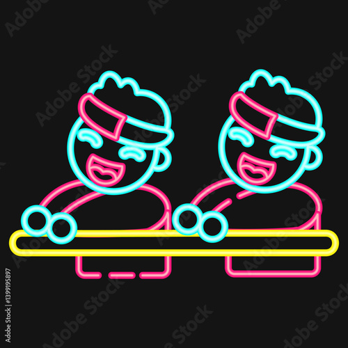 Icon tug of war competition. Indonesian independence day celebration elements. Icons in neon style. Good for prints, posters, etc.