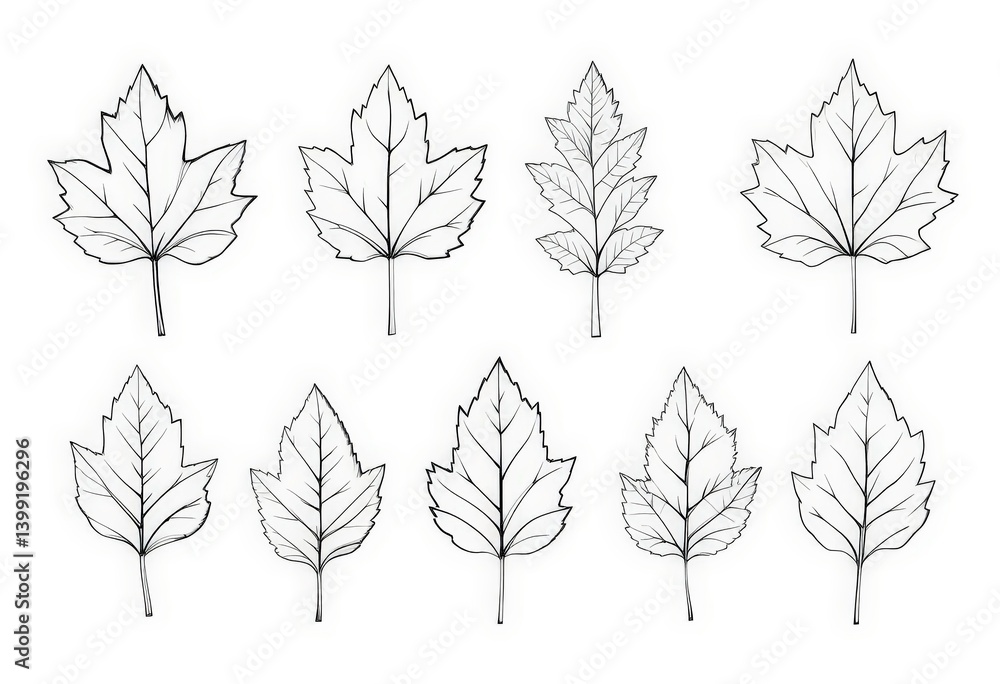 Obraz premium Minimalist Thanksgiving Design Fall Leaves in Line Art on White