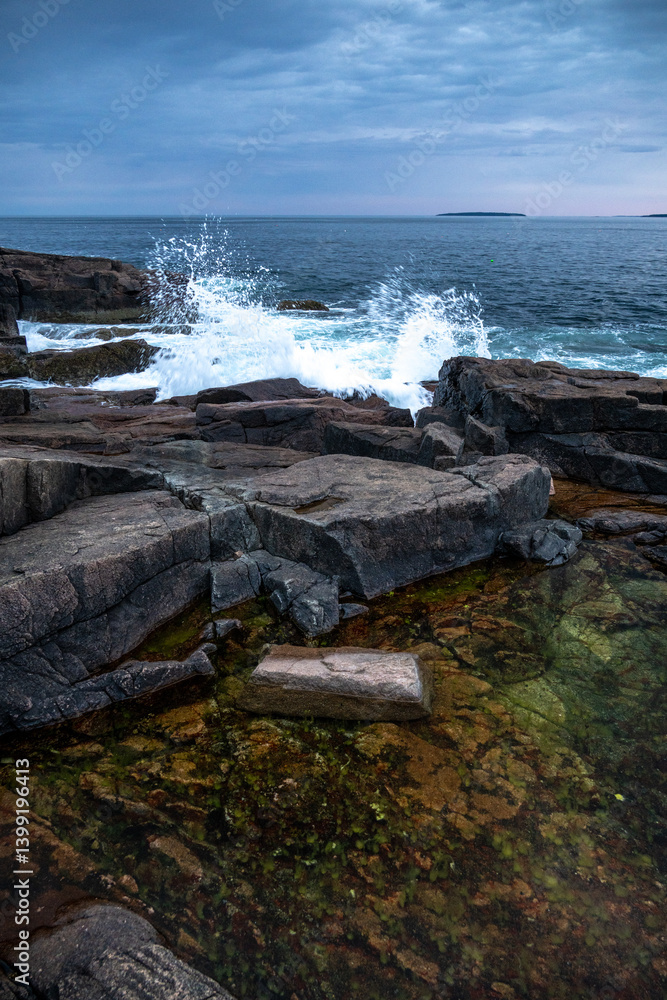 Evening Waves Crash On The Coast Of Acadia