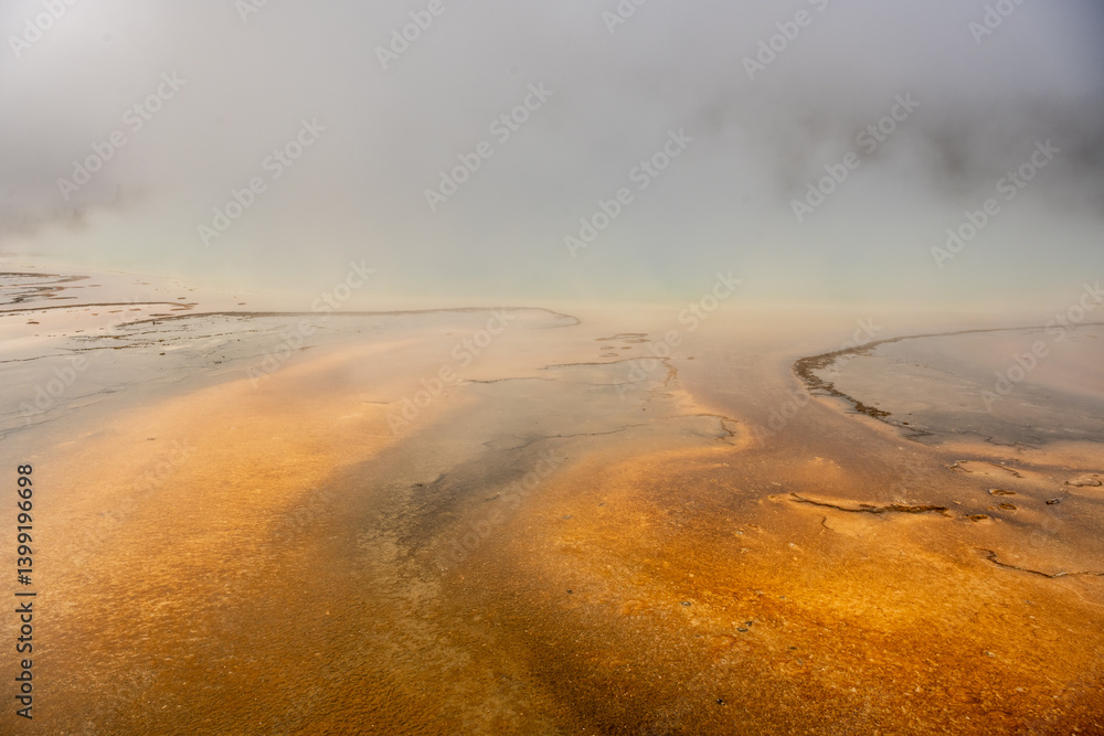 Fog Obscures The View Of Grand Prismatic In Yellowstone