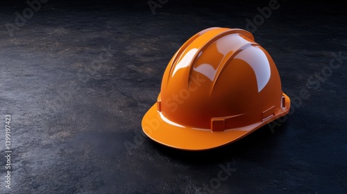 Obraz na płótnie Bright Orange Hard Hat on Dark Surface Isolated with Dramatic Lighting w salonie