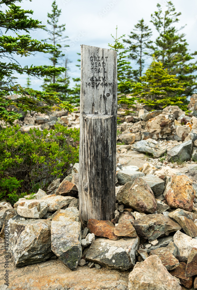 Great Head Trail Summit Sign in Acadia
