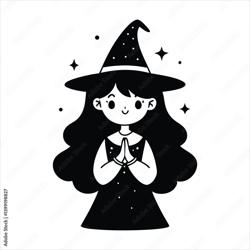 Cute Witch Girl with Sparkles and Hat Cute Witch Girl with Sparkles and Hat