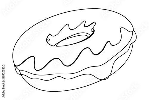 Single Donut Illustration Black Outline Sketch Style Simple Design Goodies Bakery Item Sweet Treat Black And White Food Drawing Dessert