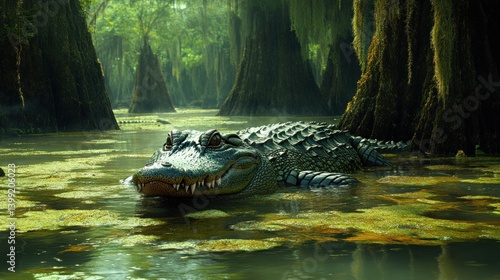 Majestic Alligator in the Mysterious Swamp