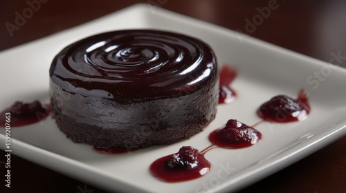 Wallpaper Mural A glossy, intensely dark chocolate mousse, elegantly piped into a swirl, rests on a pristine white plate - refined photography minimalist treat chocolate Torontodigital.ca