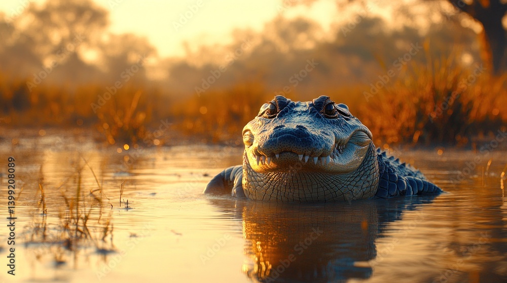 Fototapeta premium Spectacular Sunrise Alligator in the Wetlands