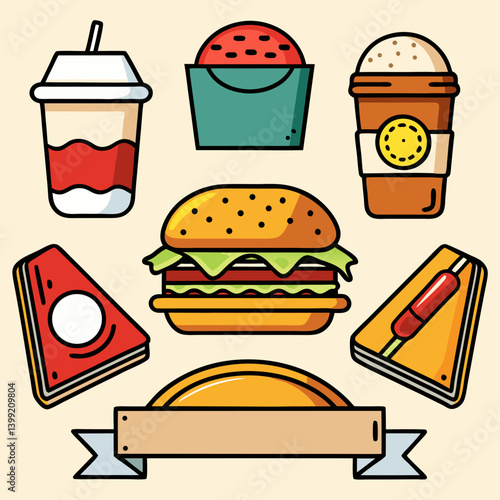 vector illustration of a fast food set