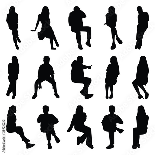 Vector collection set of sitting people silhouettes.	
