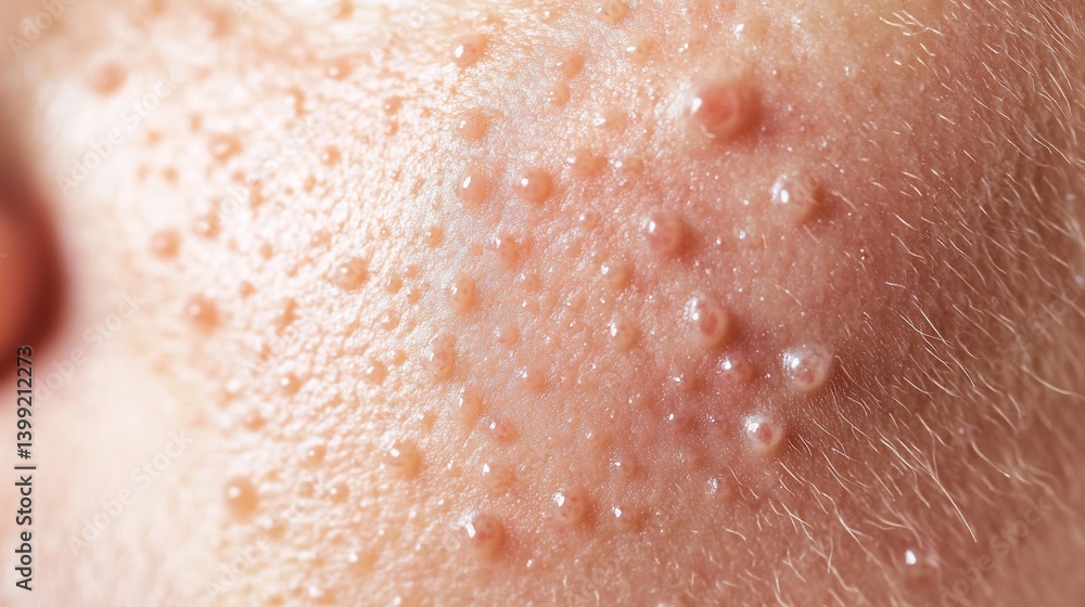 Fototapeta premium Close-up of skin with numerous small, raised bumps.
