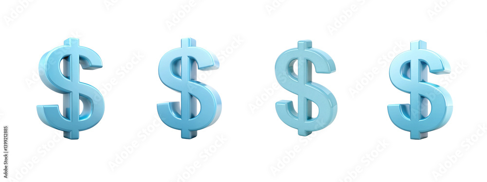 Four Shiny Blue Dollar Signs on a transparent Background
Four Shiny Blue Dollar Signs on a transparent Background
