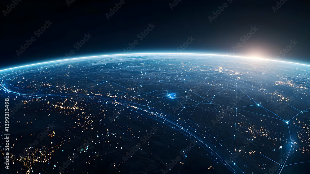 Obraz premium Global City Lights From Space At Sunrise