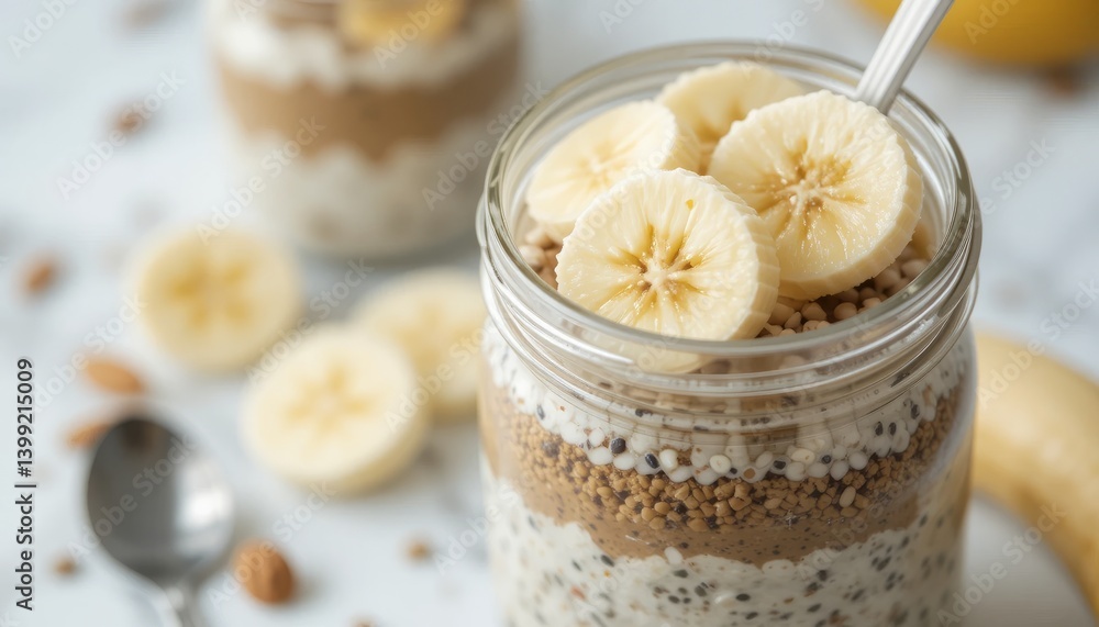 Closeup Of Layered Breakfast In Glass Jar Closeup Of Layered Breakfast In Glass Jar