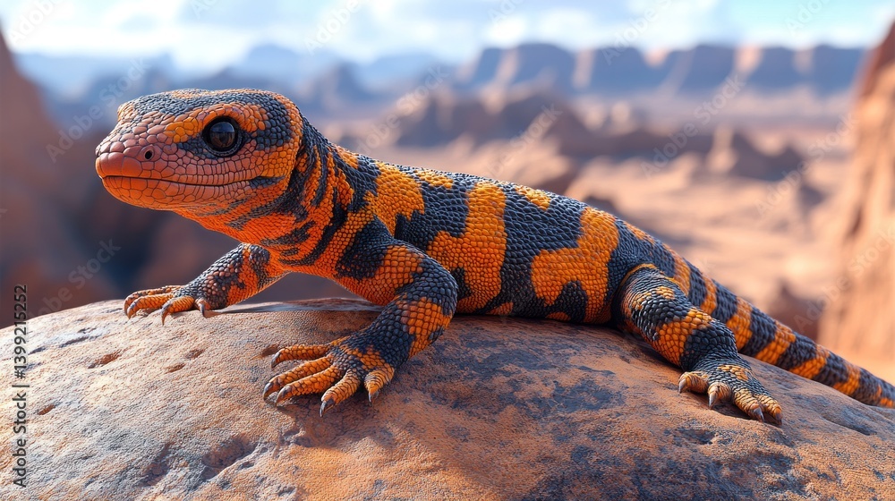 Fototapeta premium Gila Monster on a Desert Rock: A Stunning Close-Up