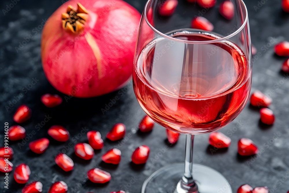 Pomegranate Wine Glass Seeds Dark Background Still Life Pomegranate Wine Glass Seeds Dark Background Still Life