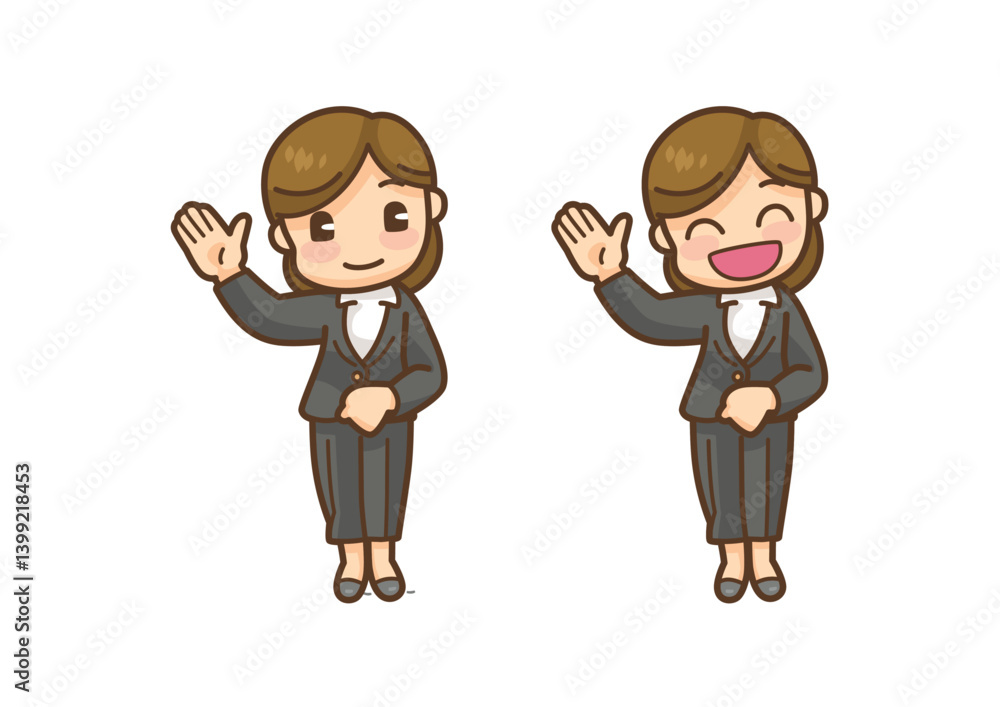 Fototapeta premium Cartoon Businesswoman Vector Illustration - Two Expressions