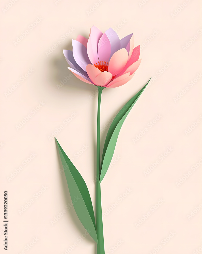 Fototapeta premium Minimalist Pastel Wildflower – Elegant Paper Cut Floral Art