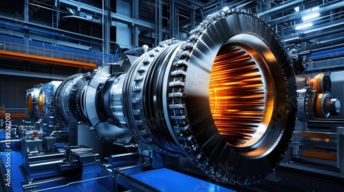 Obraz na płótnie Detailed Close-up of Industrial Gas Turbine Engine in Modern Facility w salonie