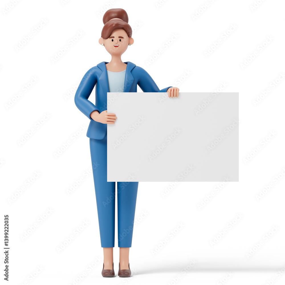 woman holding a blank sign, symbolizing potential for new ideas or announcements. 3D rendering, conceptual image. Isolated on white background. woman holding a blank sign, symbolizing potential for new ideas or announcements. 3D rendering, conceptual image. Isolated on white background.