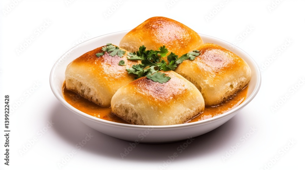 Closeup of a bowl with delicious meal enhanced by small amount of flavorful sauce Closeup of a bowl with delicious meal enhanced by small amount of flavorful sauce
