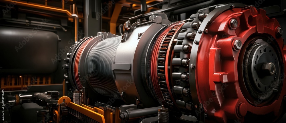 Industrial Engine Close-Up with Intricate Mechanical Details