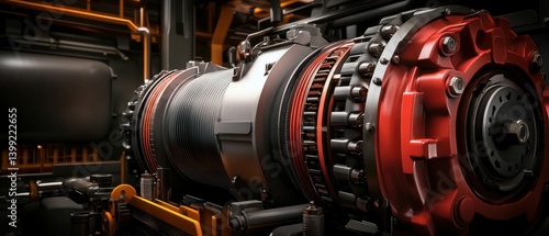 Obraz na płótnie Industrial Engine Close-Up with Intricate Mechanical Details w salonie