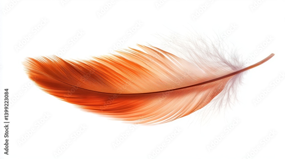 Elegant white feather on a pristine white background, study in lightness and texture Elegant white feather on a pristine white background, study in lightness and texture