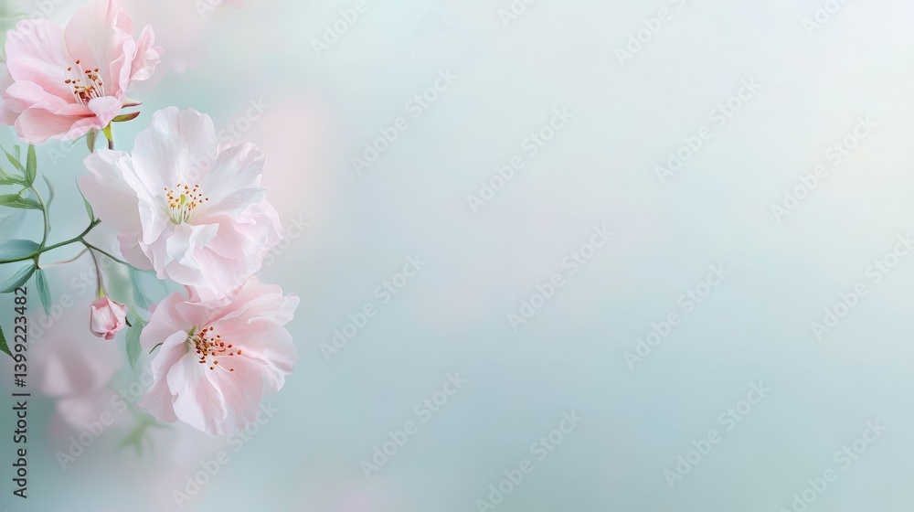 Fototapeta premium Vibrant pink flowers in bloom against a tranquil blue background