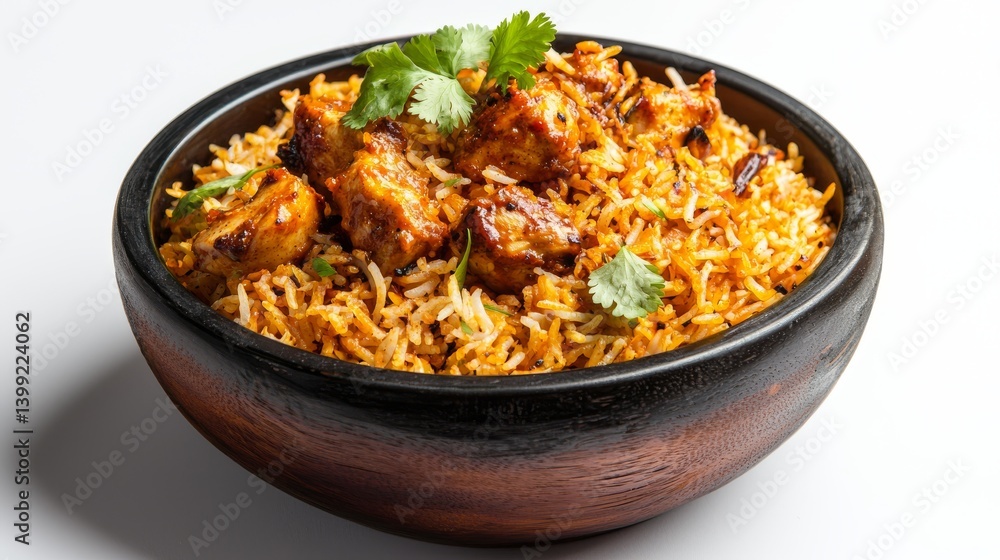 A delicious bowl of meat and rice, savory satisfying meal A delicious bowl of meat and rice, savory satisfying meal