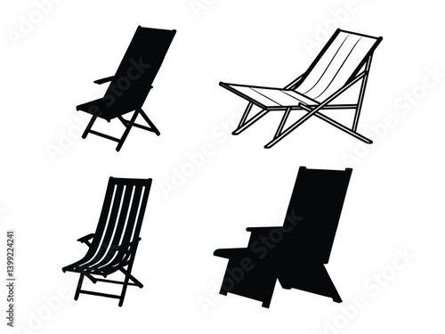 beach chair silhouette vector illustration isolated on white background.