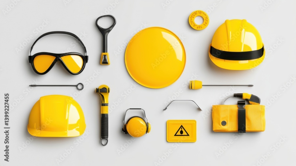 Yellow Safety Gear and Tools for Construction and Hazard Awareness