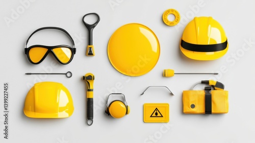 Obraz na płótnie Yellow Safety Gear and Tools for Construction and Hazard Awareness w salonie