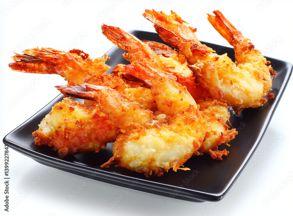 Crawfish being dipped into a rich, dark sauce on a black plate. Crawfish being dipped into a rich, dark sauce on a black plate.