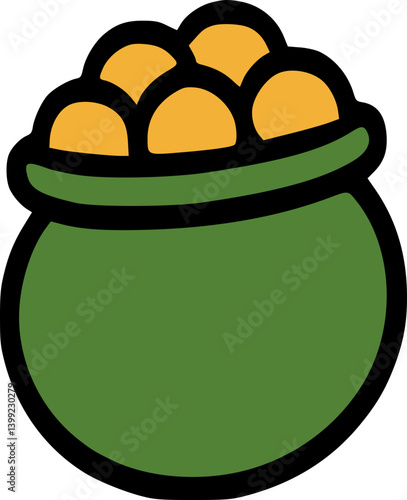 A cheerful and vibrant St. Patrick's Day-themed illustration in a cute, kawaii style. The main character is a smiling leprechaun with a red beard, dressed in a green suit and top hat, surrounded by sh