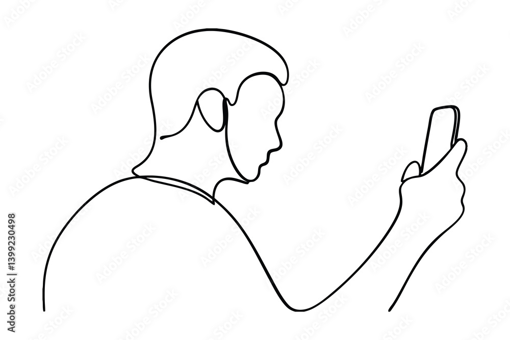 Minimalist Continuous Line Drawing Of Man Using Mobile Phone Smartphone Communication Technology Connection Lifestyle Communication On White Background Minimalist Continuous Line Drawing Of Man Using Mobile Phone Smartphone Communication Technology Connection Lifestyle Communication On White Background